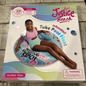 NWT Justice Brand Tube Pool Float Outdoor/Indoor Water Fun Easy Inflation 39”
